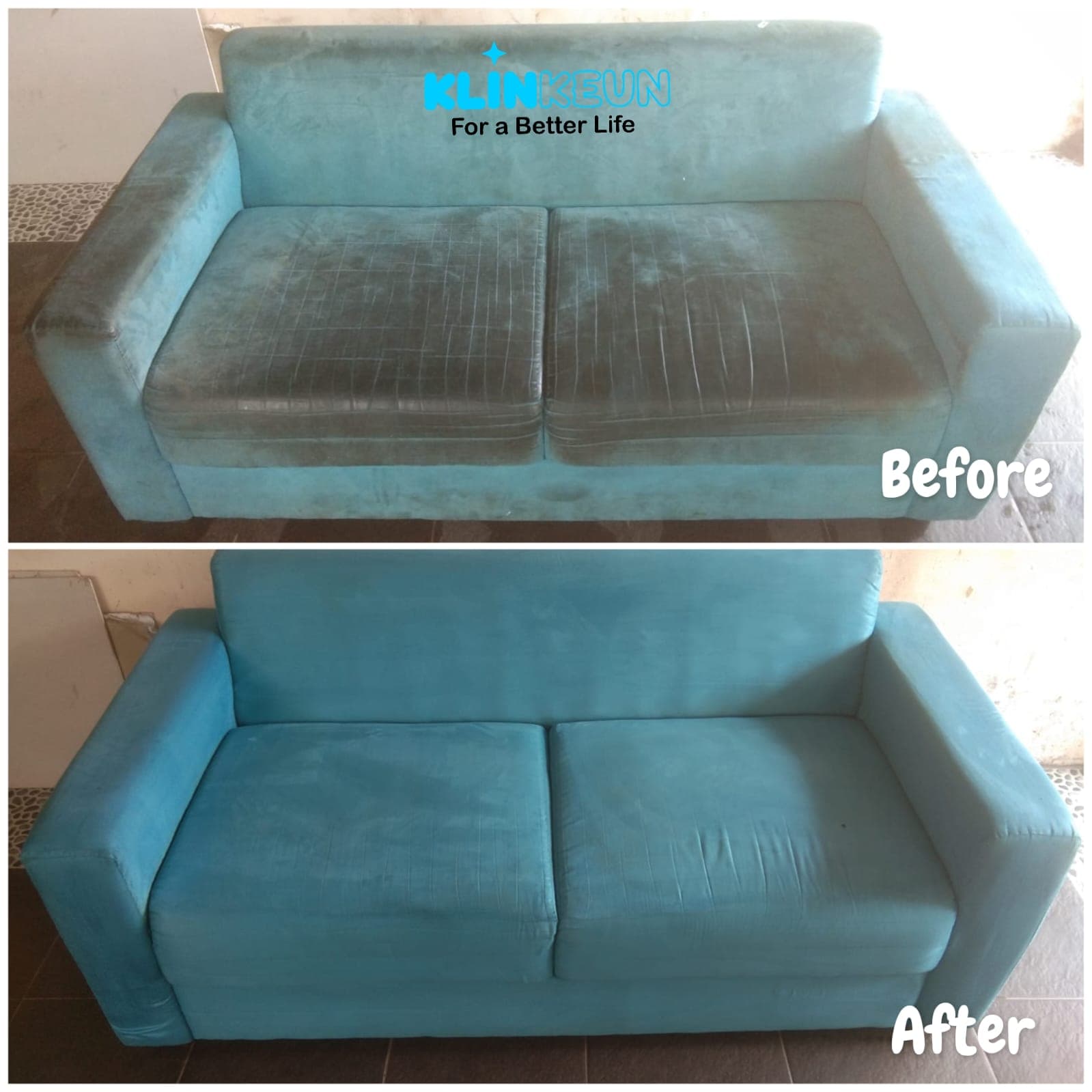 Before dan after hydro wash sofa oleh Klinkeun
